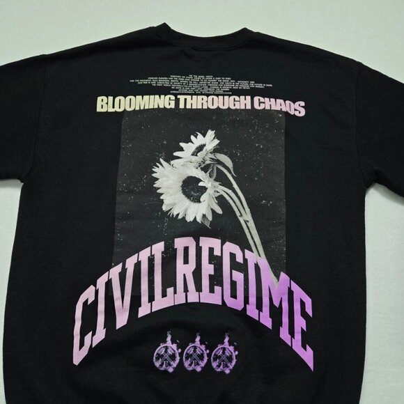 Civil Regime Sweatshirt Unisex Black Medium 206 Blooming‎ Through Chaos Crewneck - Picture 4 of 10